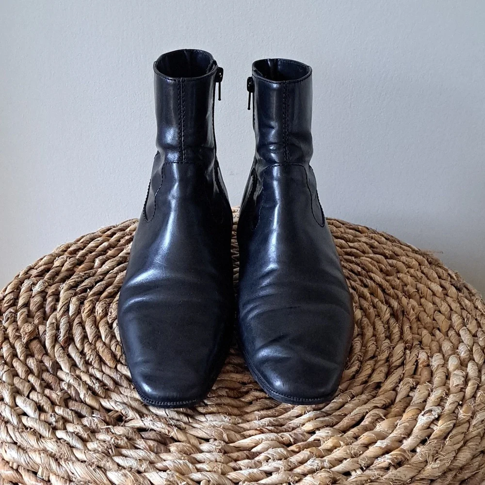 Talbots Womens Black‎ Leather Side Zip Square Toe Low Heel Ankle Booties S-7.5